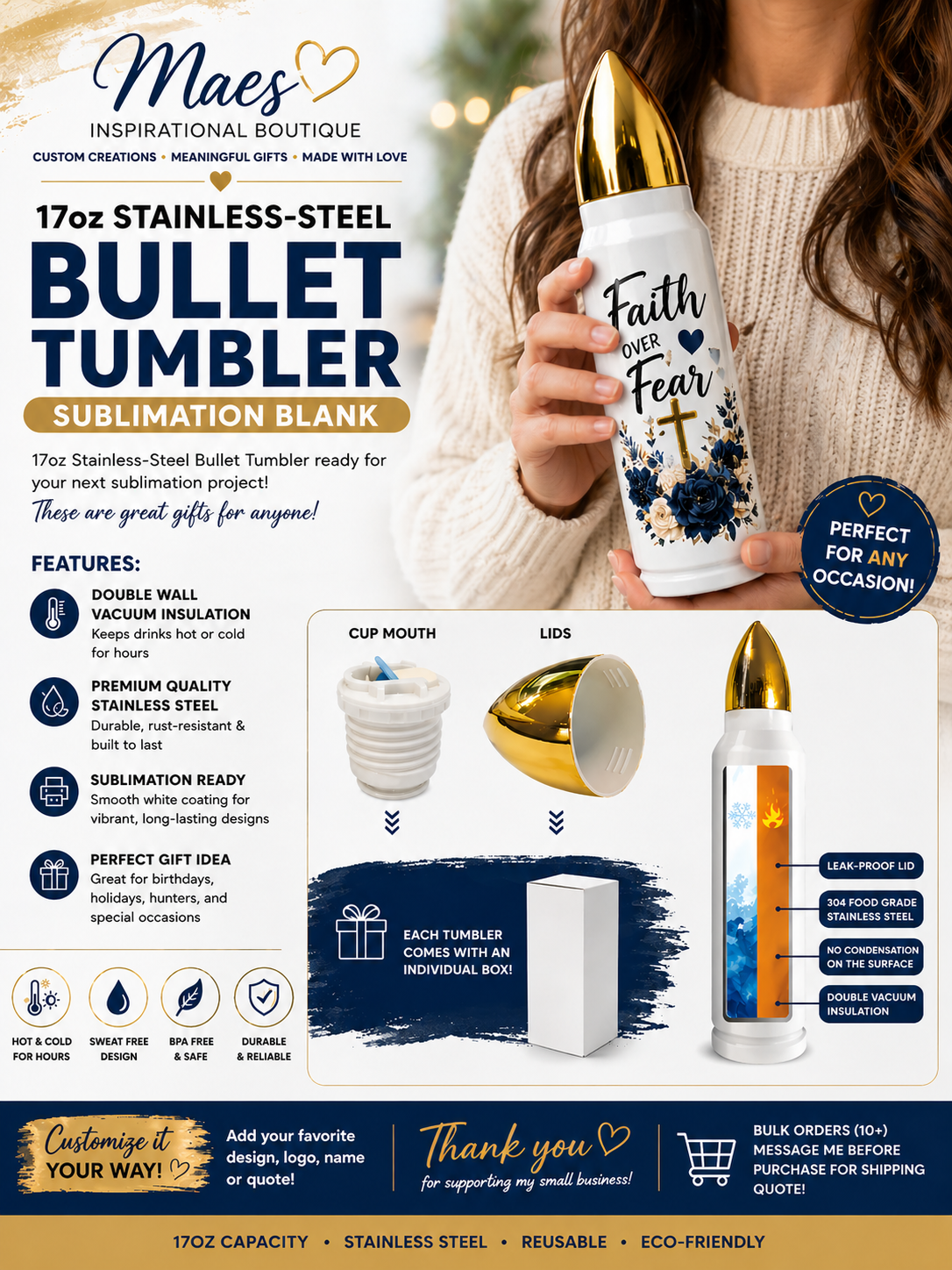 17oz Stainless-Steel Bullet Tumbler - Sublimation