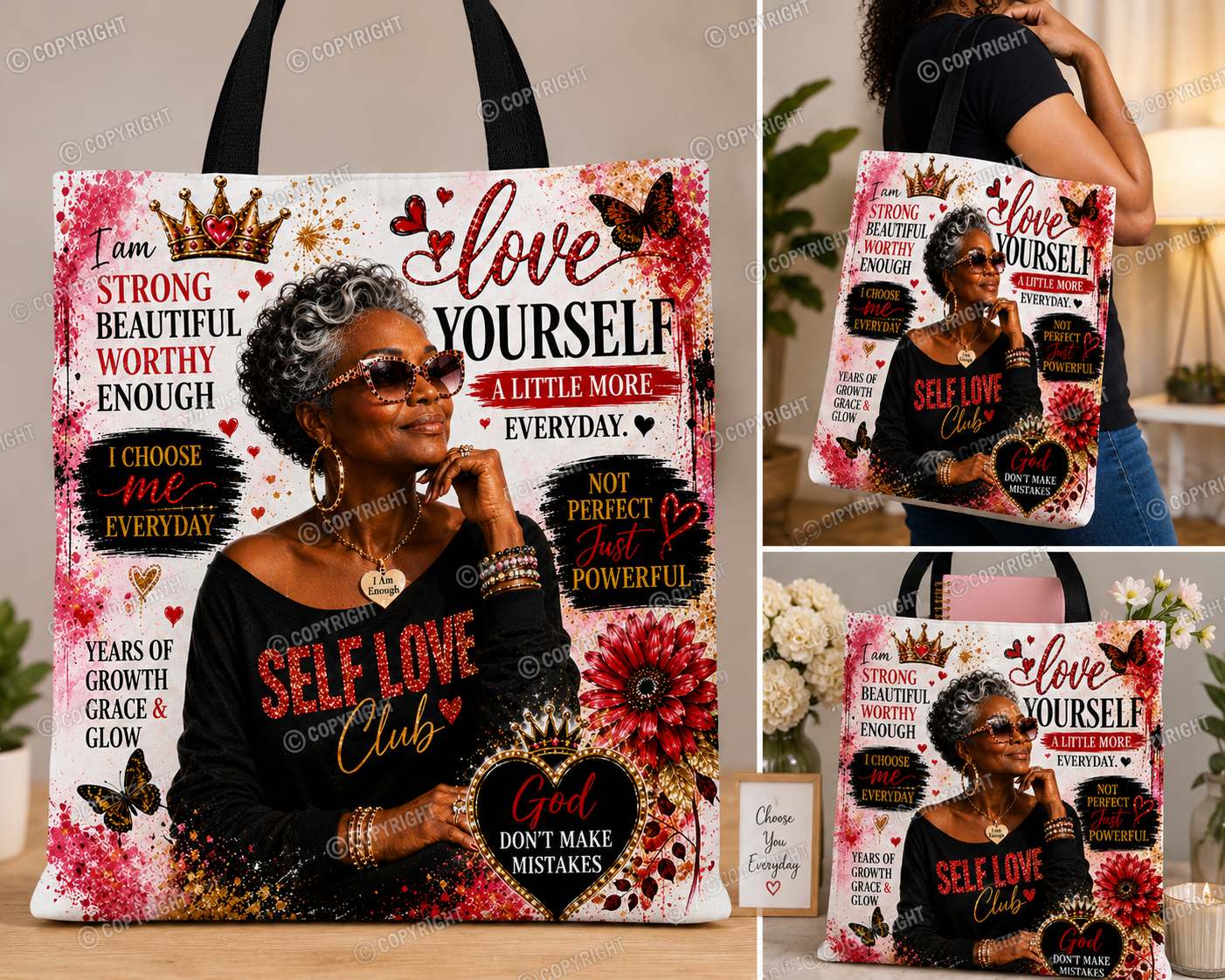 Self Love Queen – Empowering Black Woman Sublimation PNG | 4K Digital Download | Black & Gold Tumbler Wrap Design