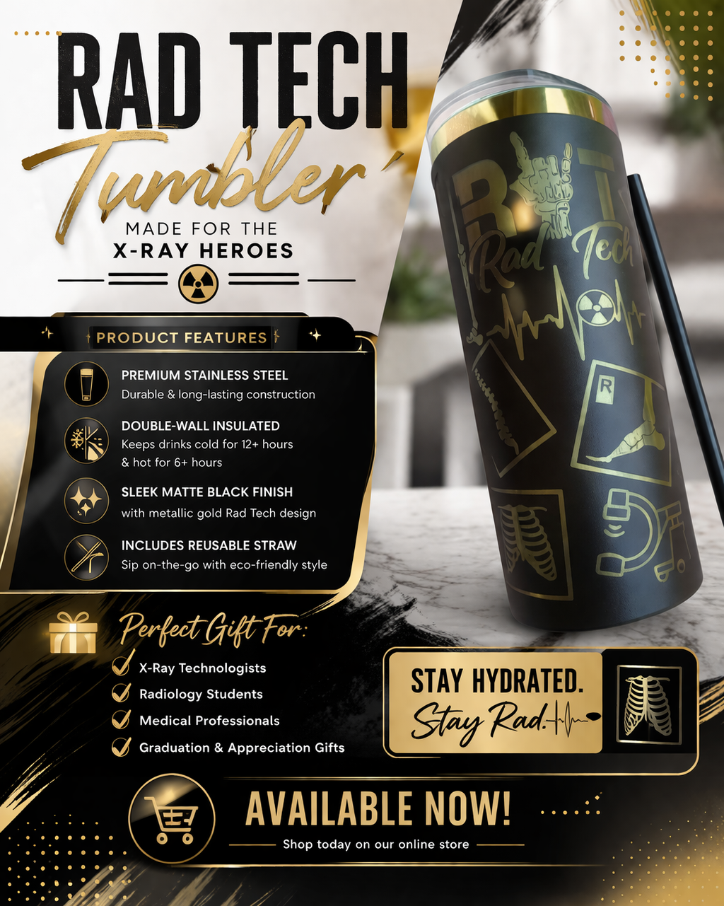 π€π RAD TECH TUMBLER β STAY GOLD, STAY HYDRATED ππ€