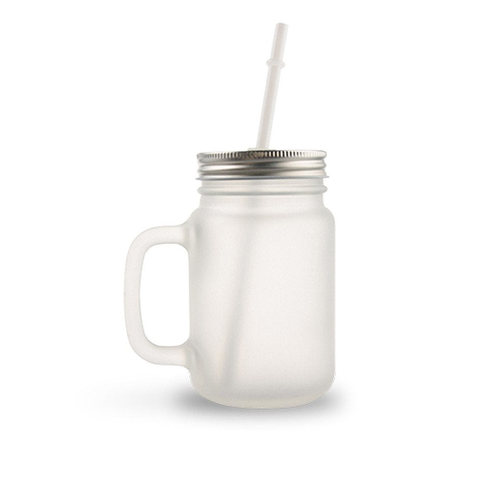 Glass Mason Jar With Handle, Lid & Straw. 12oz.
