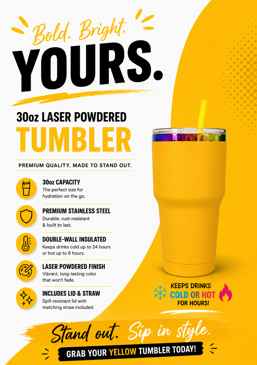 Luxury Gold & Rainbow Plated Stainless Steel Tumblers |30oz Laser Engraving Car Mug with Lid & Straw