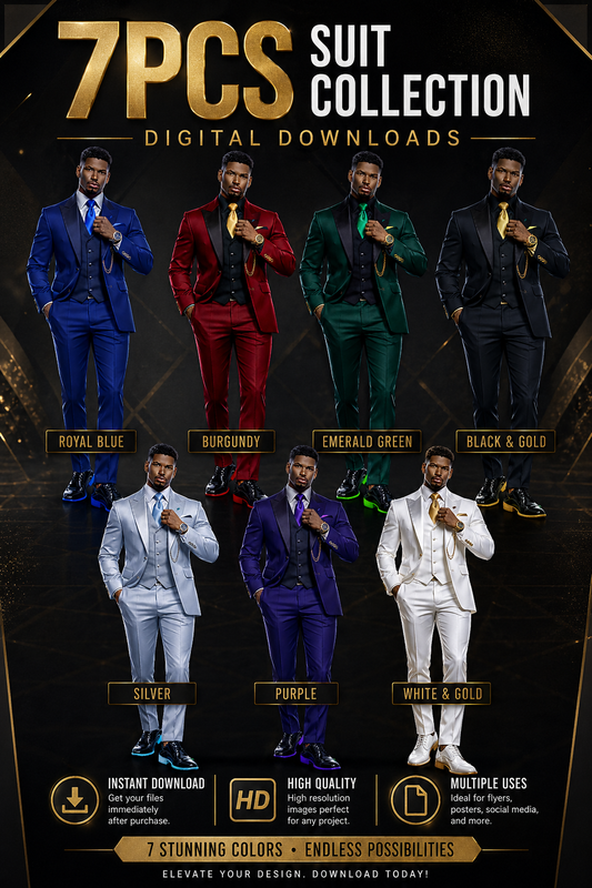 7PCS Men’s Luxury Suit Collection PNG Bundle | Digital Download | High-Quality Formal Fashion Clipart