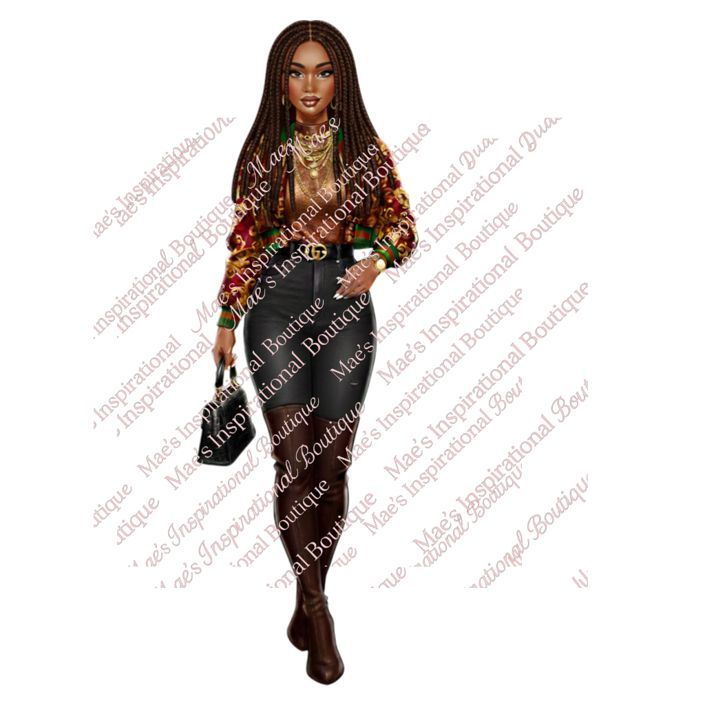 Red & Gold Statement Jacket Fashion Illustration – 5 Hairstyle Variations Digital Download
