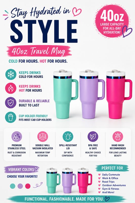 40oz Stainless Steel Tumblers | Double Wall Vacuum Insulated Powder Coated Cups