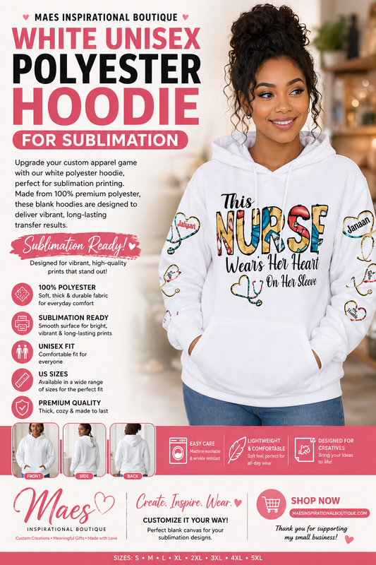 White Unisex Sublimation Hoodie | 100% Polyester Blank | Custom Printing Ready