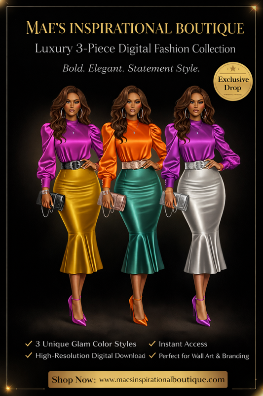 Luxury 3-Piece Digital Fashion Collection | Bold Satin Skirt Glam P