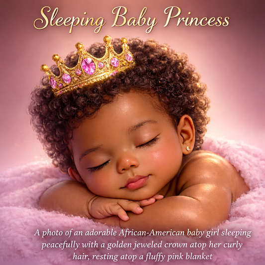 Sleeping Baby Princess with Gold Crown – Luxury Royal Newborn Portrait | Pink Baby Girl