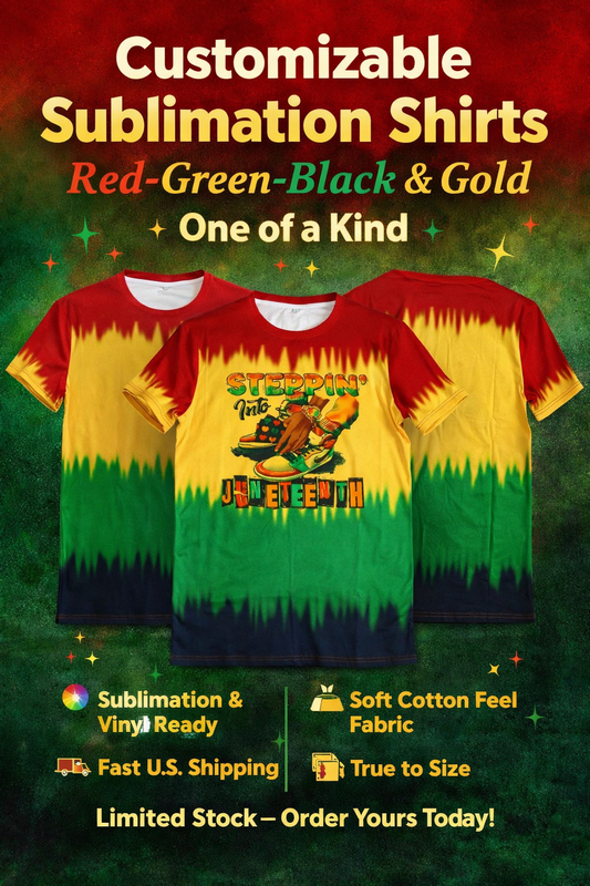 Red Green Black Gold Sublimation Shirts | Custom Unisex T-Shirts| Soft Cotton Feel Blanks Ready to Ship USA