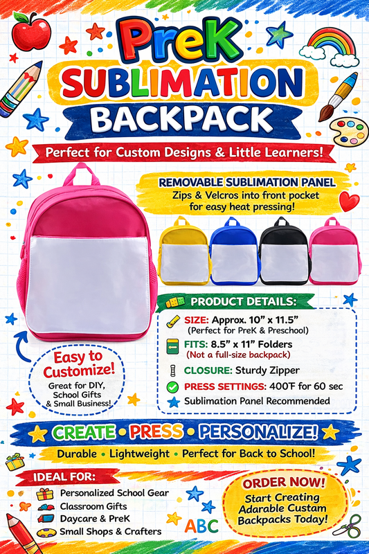 Sublimation Backpack 12” – Kids Blank Backpack with Removable Heat Press Panel | Customizable Backpack