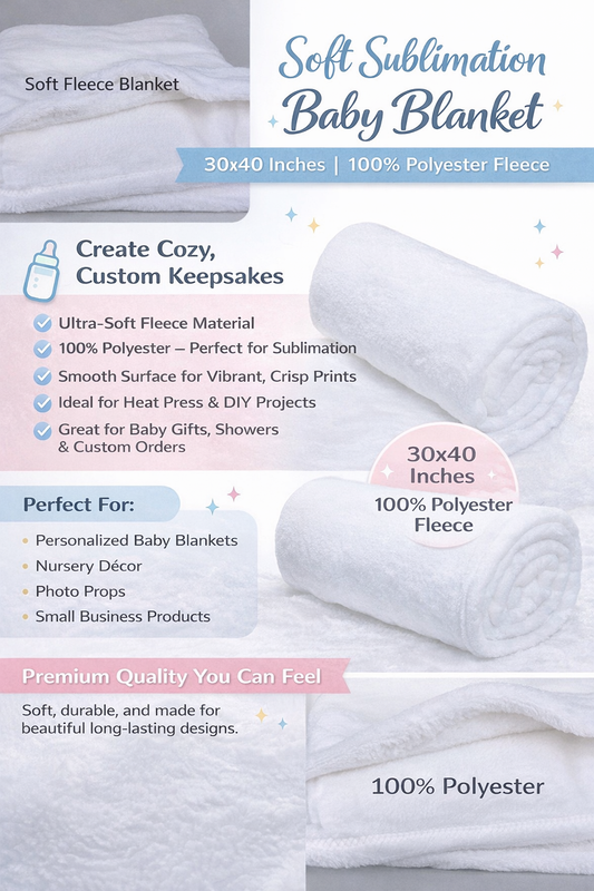 Soft 30x40 Sublimation Baby Blanket – 100% Polyester Fleece Blank for Heat Press, Custom Printing & Personalized Baby Gifts