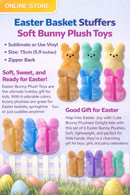 Easter Bunny Plush Toys – Soft Sublimation Blank Bunnies with Zipper Back | Perfect Easter Basket Stuffers