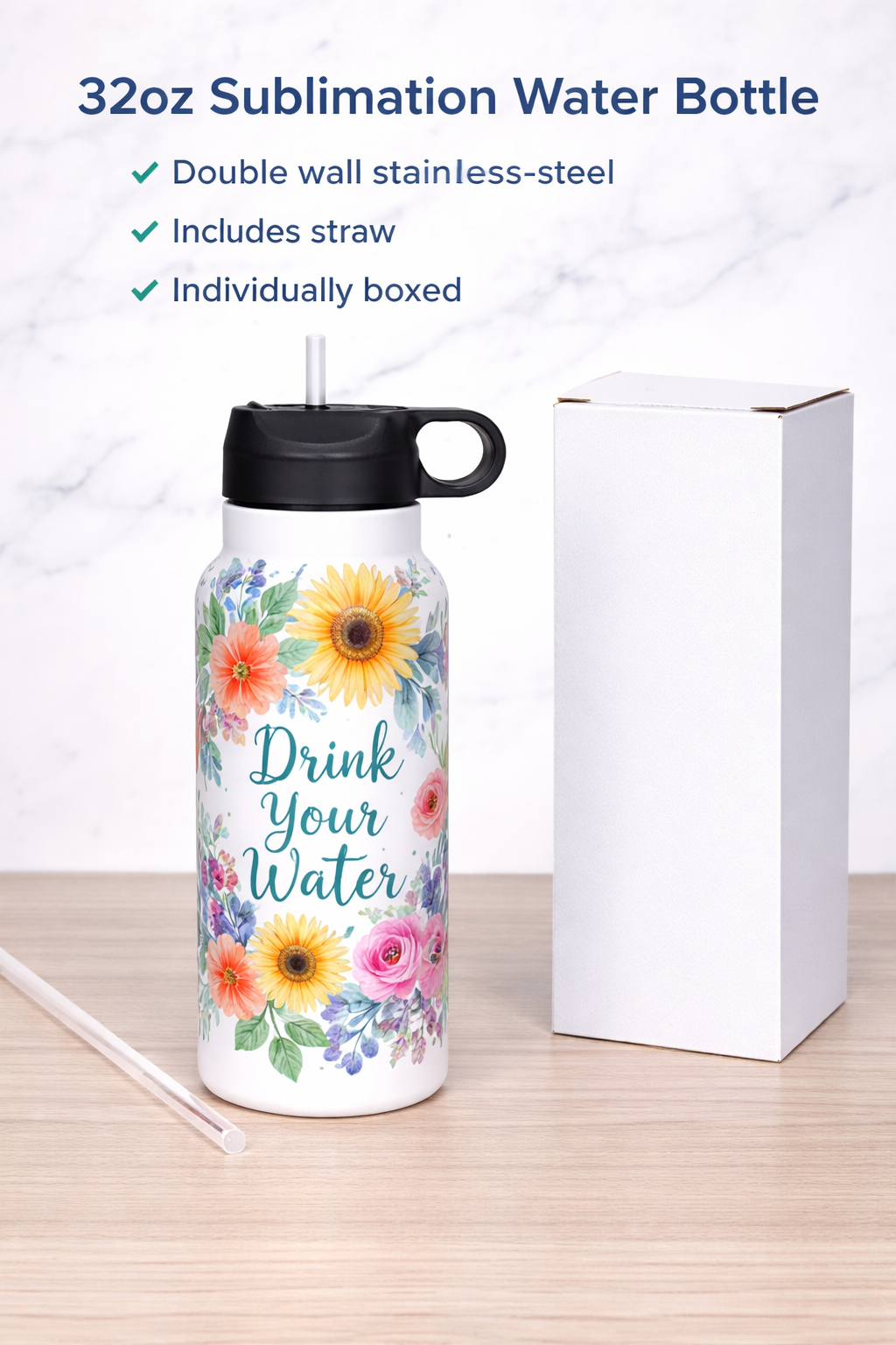 32oz Sublimation Tumbler with Sports Lid| Sports Bottle Sublimation Tumbler| Sublimation Water Bottle