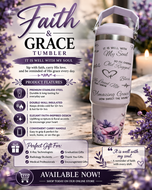 Faith & Grace Tumbler with Handle – Christian Insulated Cup | “It Is Well With My Soul” Floral Stainless Steel Tumbler | Religious Gift for Women