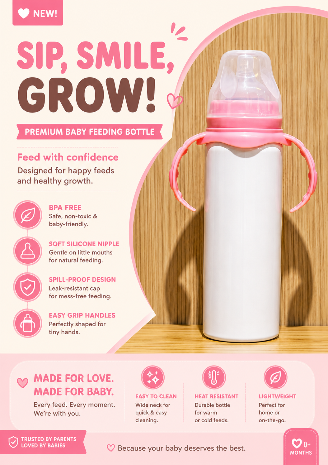 ✨ Stainless Steel Sublimation Ready Baby Bottle – Blue & Pink | 8oz Custom Baby Bottle Blank