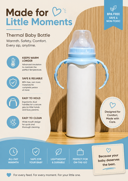 ✨ Stainless Steel Sublimation Ready Baby Bottle – Blue & Pink | 8oz Custom Baby Bottle Blank