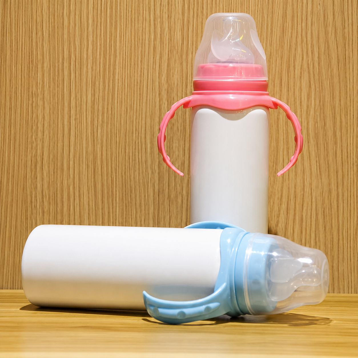 ✨ Stainless Steel Sublimation Ready Baby Bottle – Blue & Pink | 8oz Custom Baby Bottle Blank