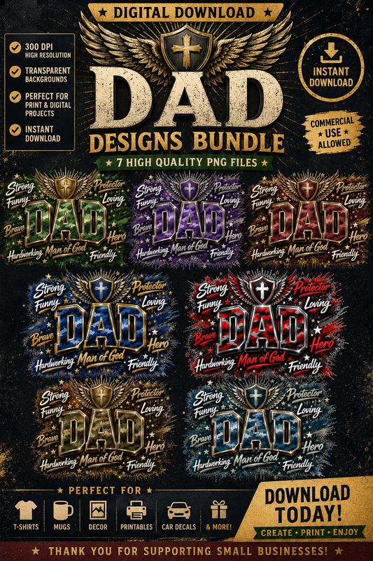 7PC Dad PNG Bundle | Father’s Day Digital Download | Strong Man of God Sublimation Designs | High Quality Transparent PNG Files