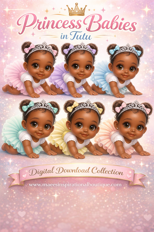 Princess Baby Clipart PNG – Cute Crawling Baby Girl with Tiara – 6 Colors – Transparent Background