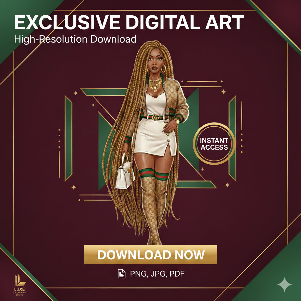 Luxury Designer Fashion Illustration Bundle – Black Girl Magic Clipart – PNG #5