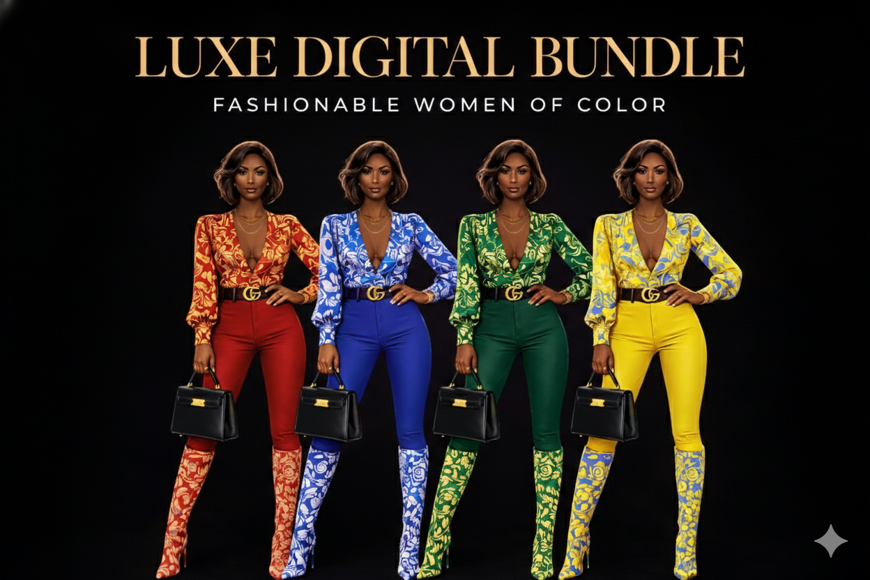 Luxury 4-Piece Digital Fashion Collection | Bold Satin Skirt Glam