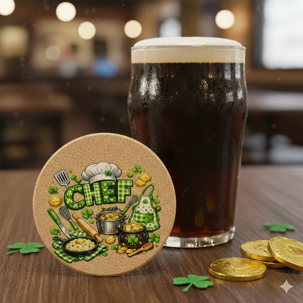 St. Patrick’s Day CHEF PNG - Lucky Irish Chef Sublimation Design with Shamrocks, Pot of Gold, and Cooking Tools (Copy)