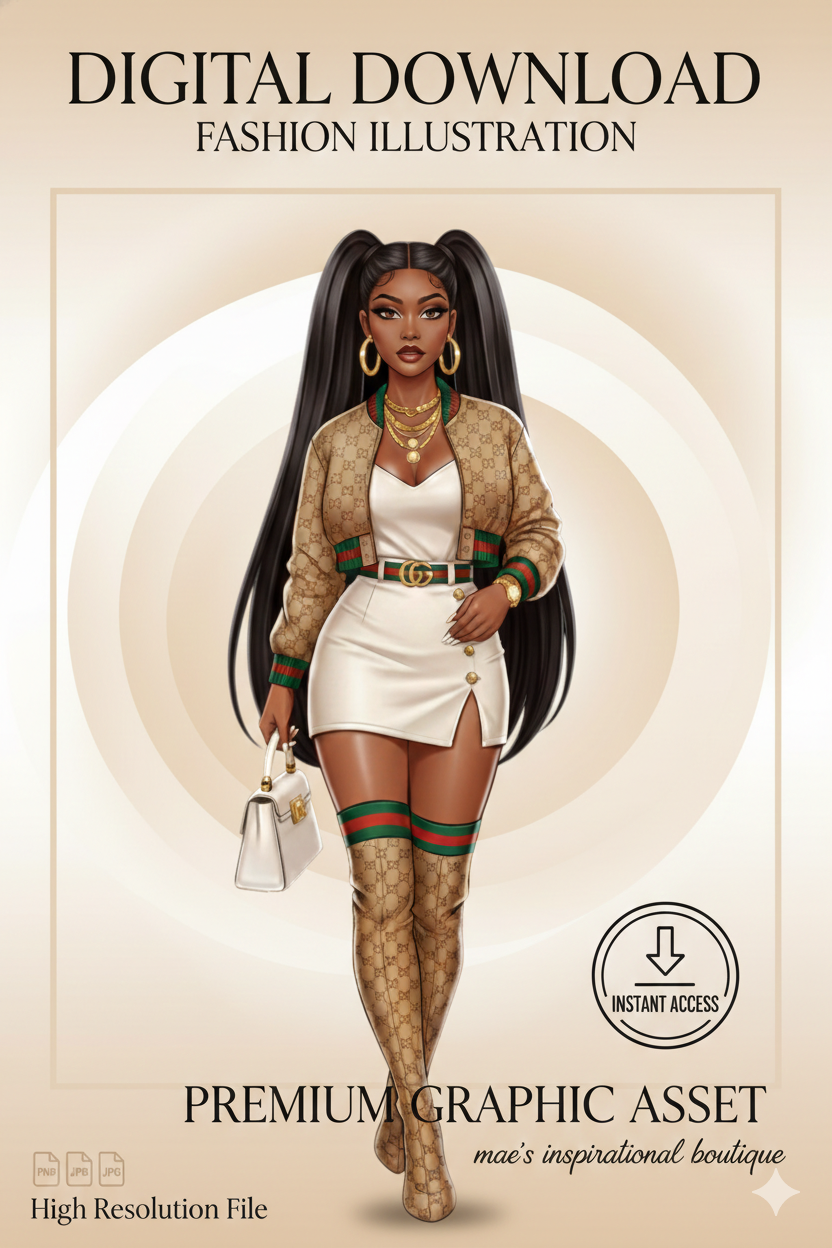 Luxury Designer Fashion Illustration Bundle – Black Girl Magic Clipart – PNG #4