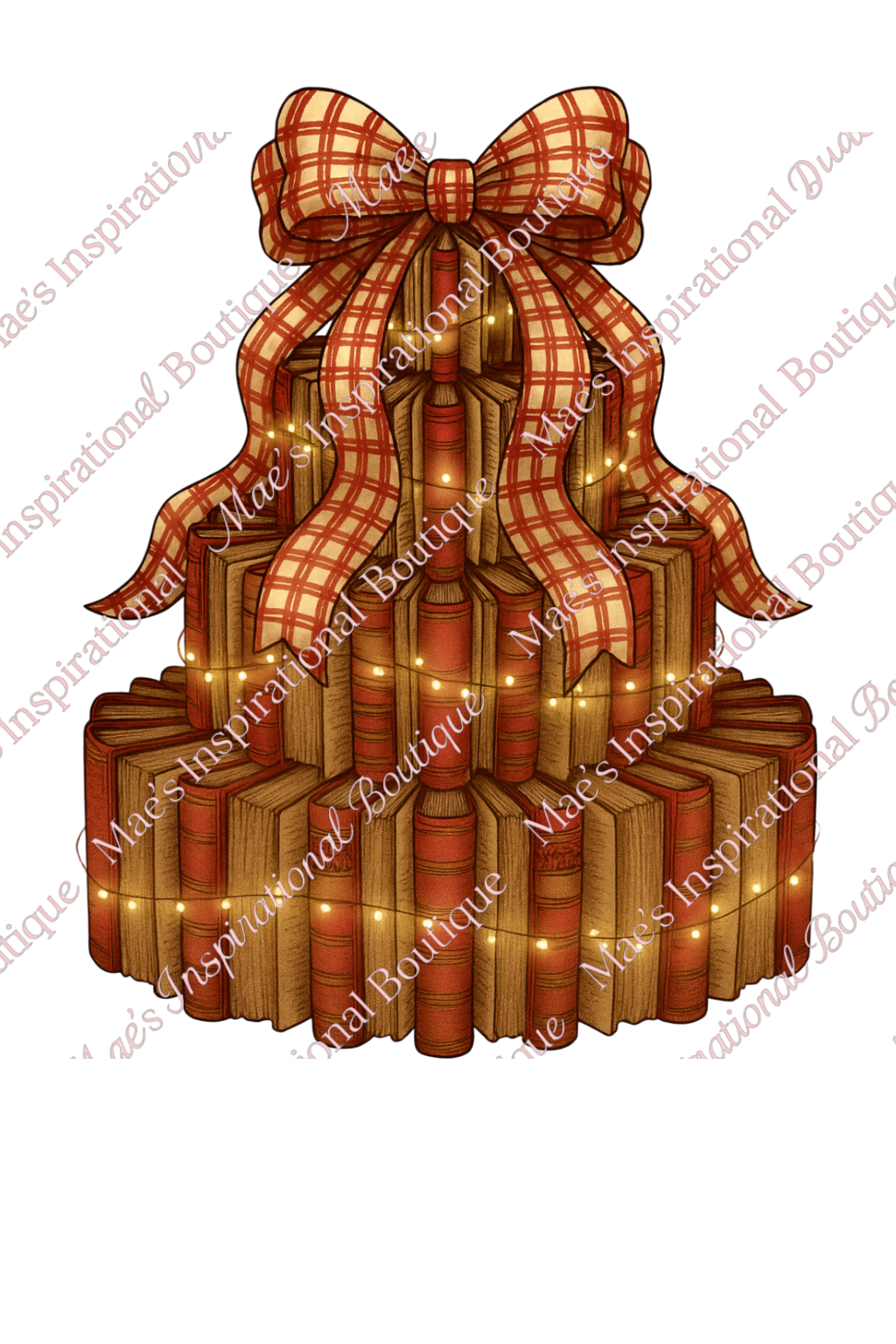 Gold & Red Book Tree PNG – Christmas Book Stack Clipart | Festive Holiday Library Tree Sublimation Design (300 DPI Transparent PNG)