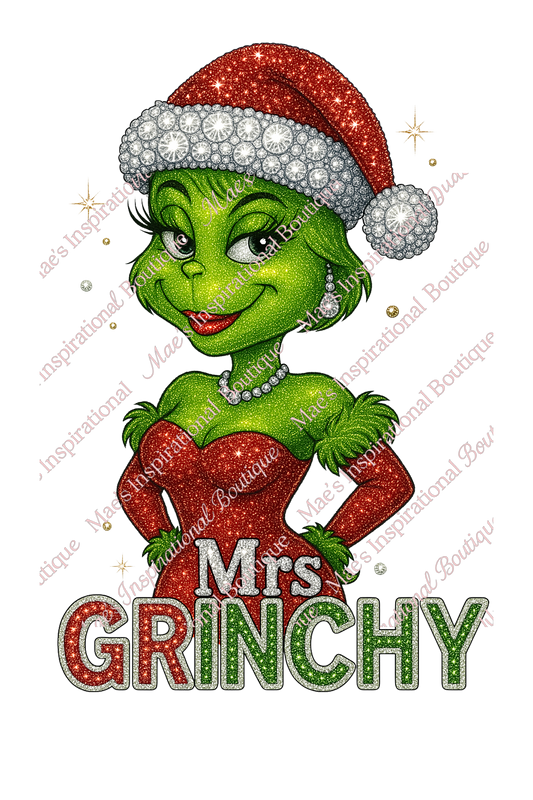 💚 Mrs. Grinchy Rhinestone PNG | Sparkling Christmas Diva Design | Holiday Sublimation Digital Download