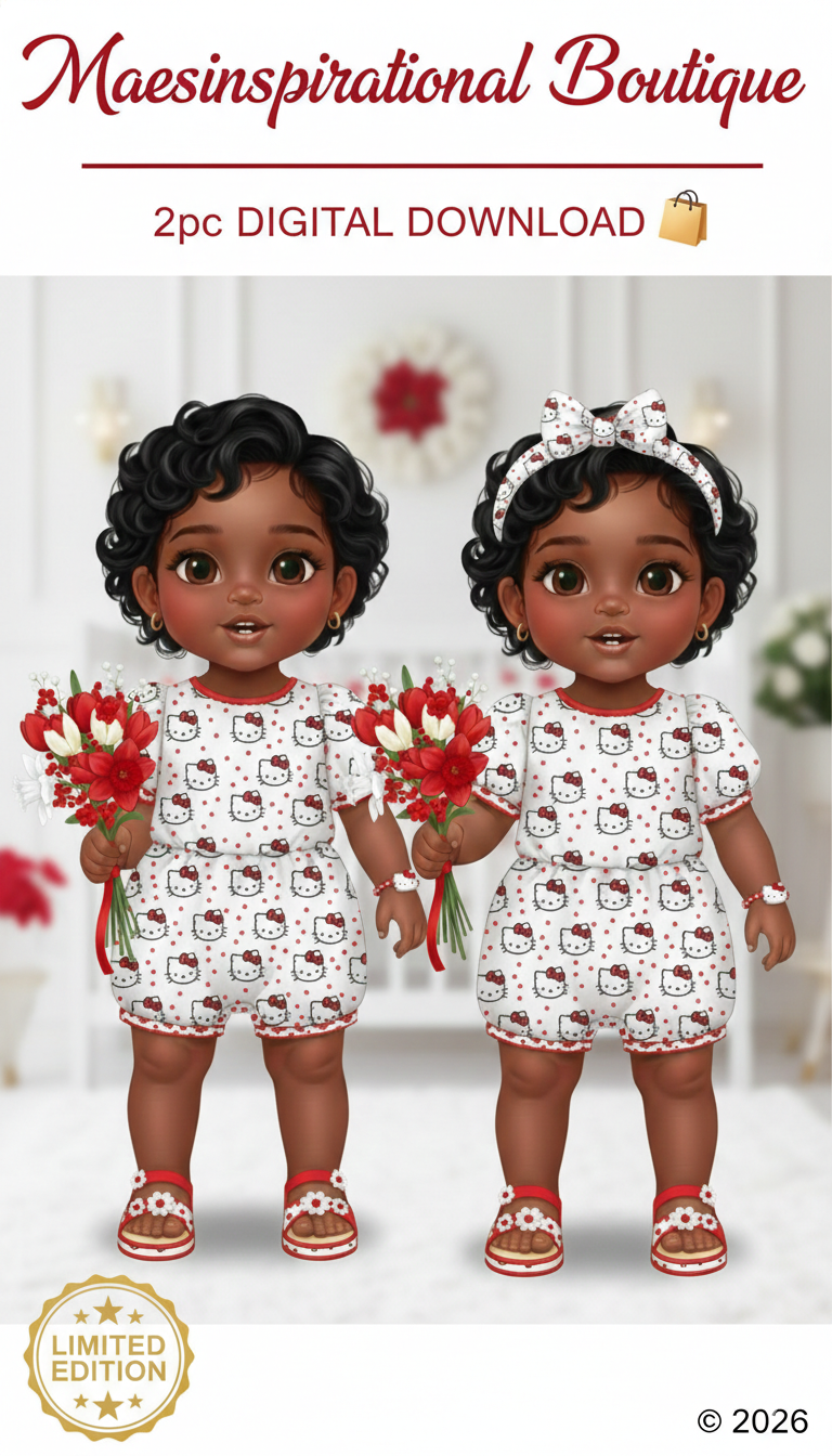 Trendy Toddler Besties Digital Clipart – 2pc Luxury Fashion Illustration –Digital Download