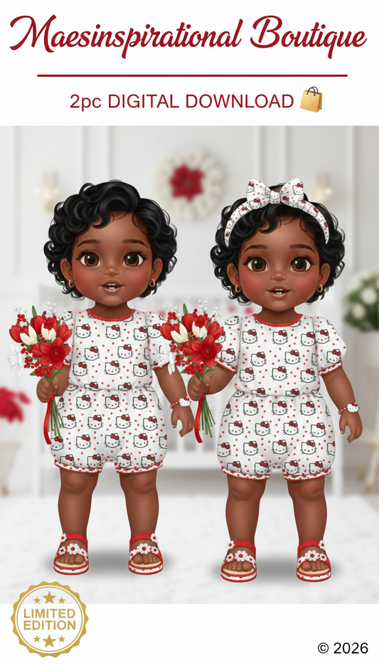 Trendy Toddler Besties Digital Clipart – 2pc Luxury Fashion Illustration –Digital Download