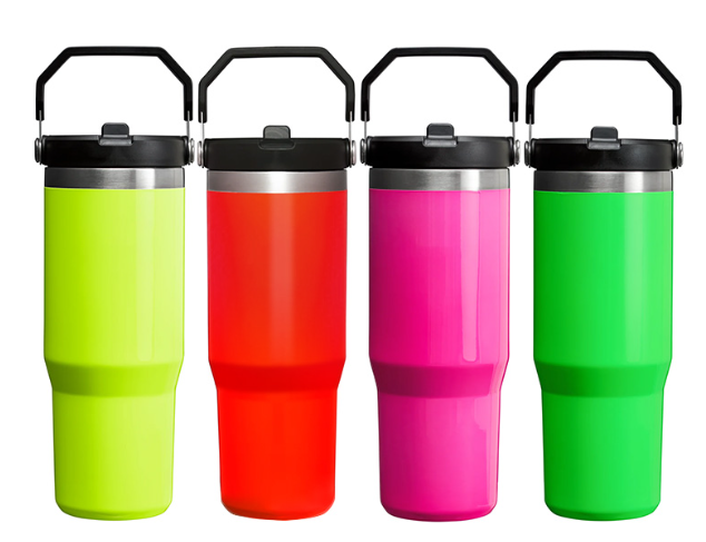 30oz Sublimation Neon Ice flow style Flip lid Tumbler with Portable Lid