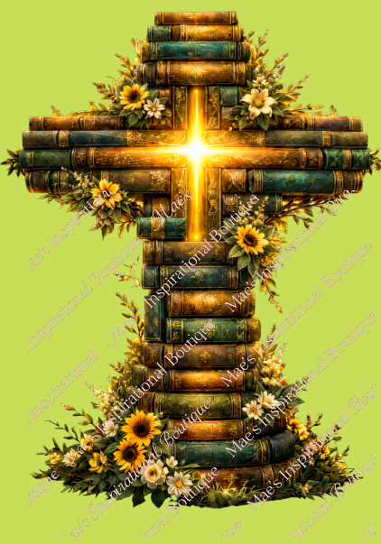 Green Color Books Cross Wall Art | Christian Book Cross Design