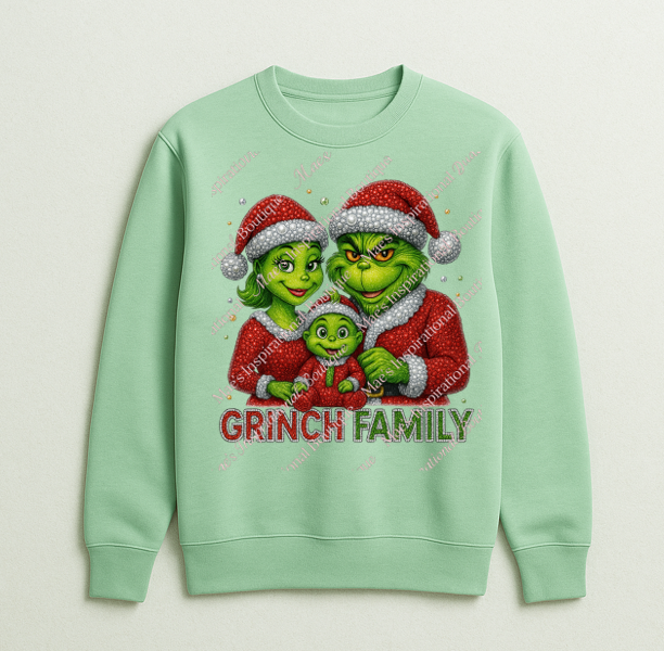 💚 Grinchy Family Rhinestone PNG | Christmas Sparkle Digital Download | Matching Holiday Sublimation Design