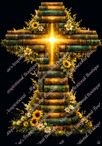 Green Color Books Cross Wall Art | Christian Book Cross Design