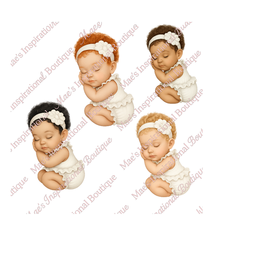 Sleeping Baby Girl White Bodysuit PNG – Brown Eyes | 300 DPI Transparent Background for Sublimation & DTF