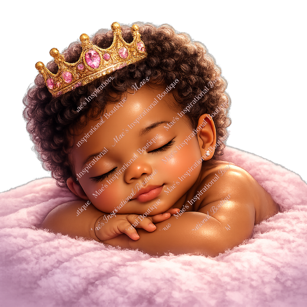 Sleeping Baby Princess with Gold Crown – Luxury Royal Newborn Portrait | Pink Baby Girl