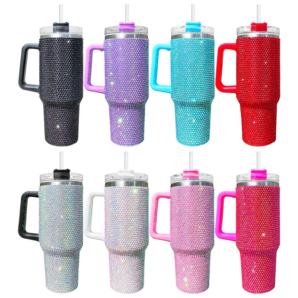 40oz Rhinestone Tumbler with Handle | Dupe Tumbler | Travel Tumbler | Quencher Tumbler | Dupe Tumbler