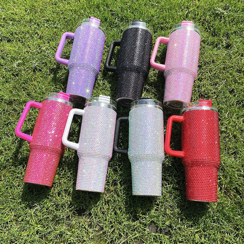 40oz Rhinestone Tumbler with Handle | Dupe Tumbler | Travel Tumbler | Quencher Tumbler | Dupe Tumbler